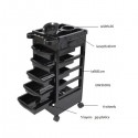 5 Tiers Removable Portable Plastic Hairdresser Beauty Storage Trolley Black